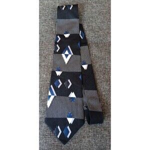 Conte Di Milano Tie 70s 80s 90s Y2K Silk Black Blue Gray Ivory 4 Wide 65 Long